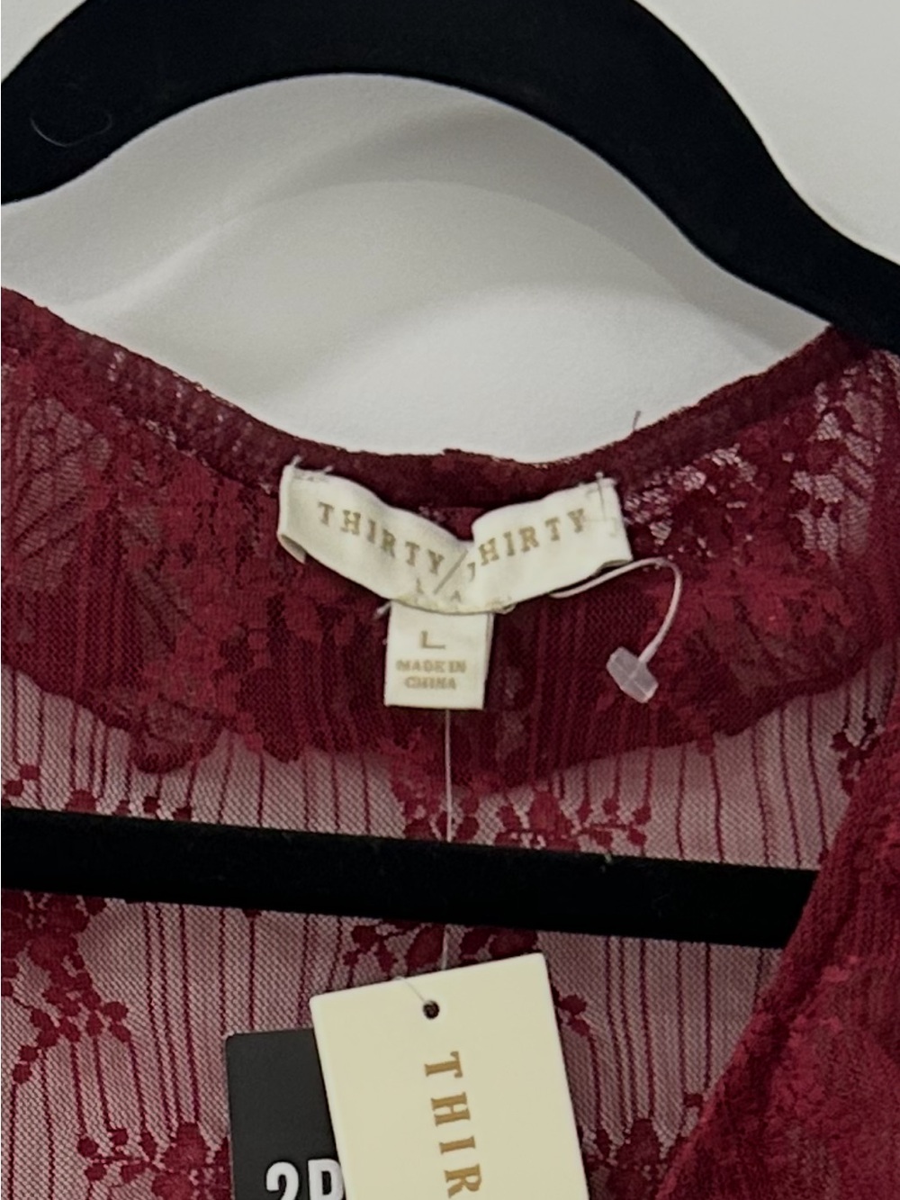 thirty-one Burgundy Lace Tie-Front Long Sleeve Top - Picture 3 of 3